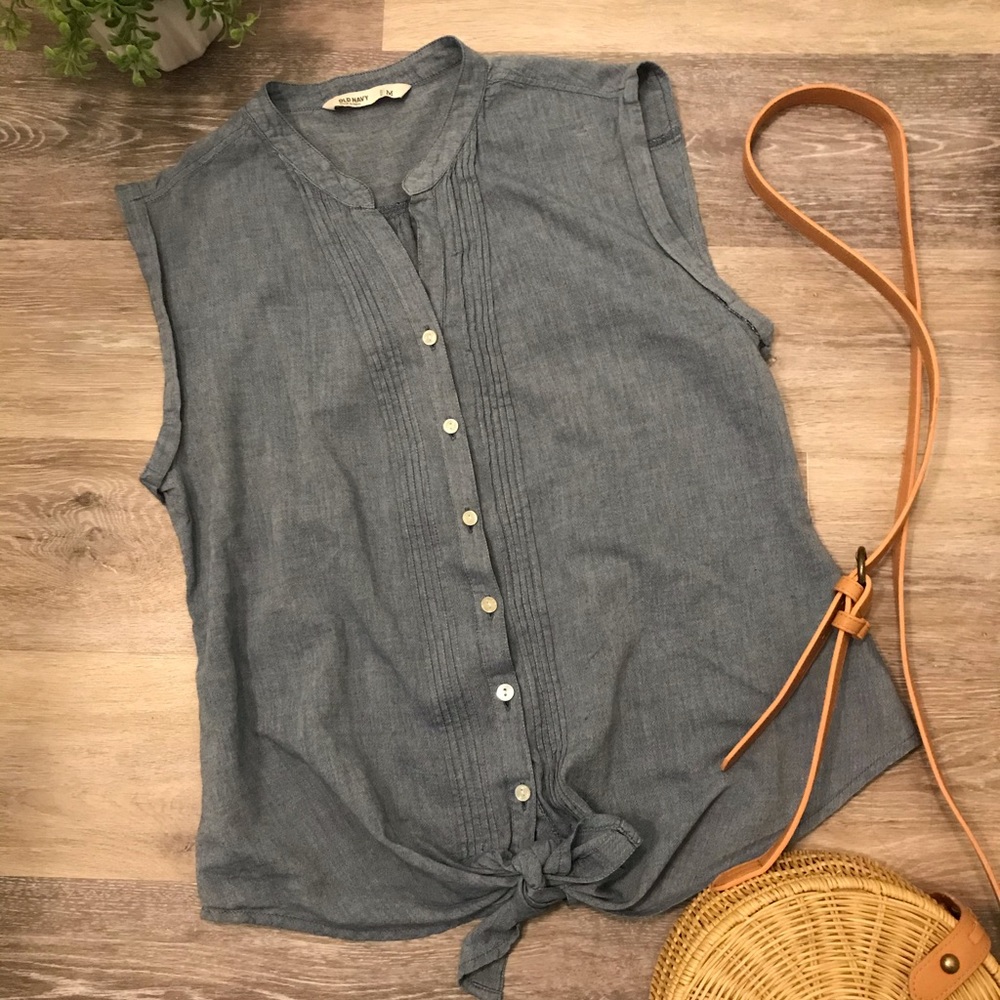 Women’s Tie Front Chambray Tank